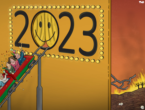 Cartoon: 2023 (medium) by Tjeerd Royaards tagged 2023,happy,new,year,future,hope,fear,2023,happy,new,year,future,hope,fear