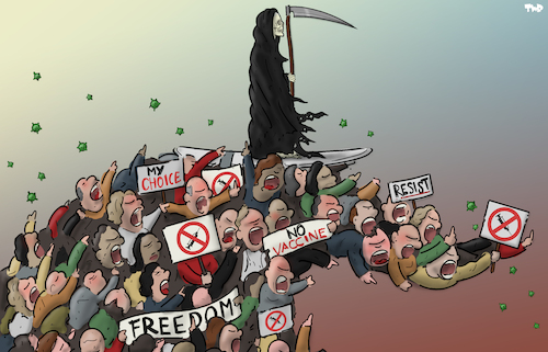 Cartoon: 5th wave (medium) by Tjeerd Royaards tagged corona,pandemic,lockdown,protests,vaccine,antivax,vaccination,corona,pandemic,lockdown,protests,vaccine,antivax,vaccination