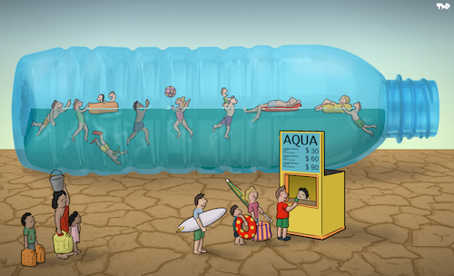 Cartoon: Access to water (medium) by Tjeerd Royaards tagged water,drought,inequality,access,rich,poor,climate,water,drought,inequality,access,rich,poor,climate