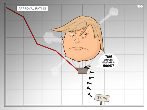 Cartoon: Approval Rating (medium) by Tjeerd Royaards tagged syria,trump,assad,putin,strike,attack,rating,popularity,usa,approval,syria,trump,assad,putin,strike,attack,rating,popularity,usa,approval