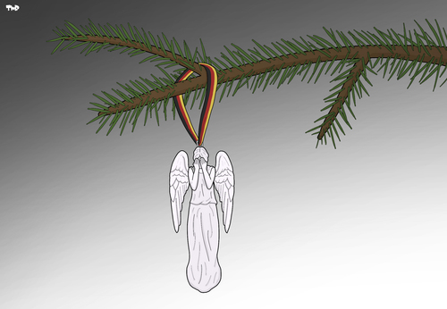 Cartoon: Berlin (medium) by Tjeerd Royaards tagged berlin,attack,angel,weeping,christmas,terrorism,berlin,attack,angel,weeping,christmas,terrorism