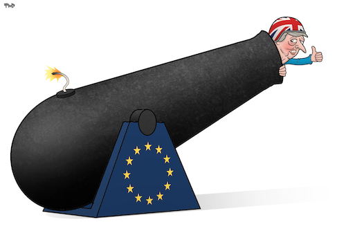 Cartoon: Brexit Strategy (medium) by Tjeerd Royaards tagged brexit,theresa,may,uk,eu,europe,soft,hard,brexit,theresa,may,uk,eu,europe,soft,hard