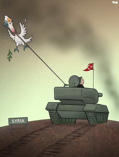 Cartoon: Bringing Peace (medium) by Tjeerd Royaards tagged turkey,kurds,war,syria,tank,erdoganm,turkey,kurds,war,syria,tank,erdoganm