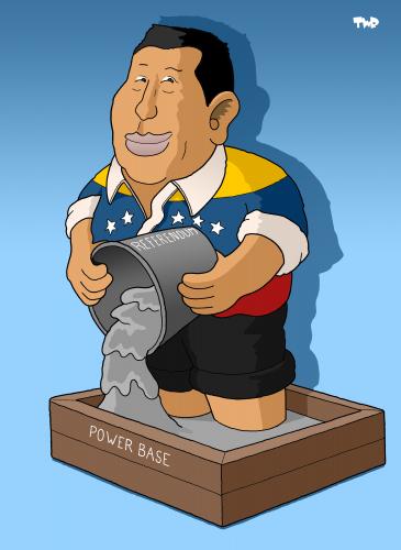 Cartoon: Chavez (medium) by Tjeerd Royaards tagged chavez,venezuela,democracy,referendum,socialism,oil,reelection,election,hugo chavez,venezuela,wahl,wahlen,wiederwahl,politiker,hugo,chavez
