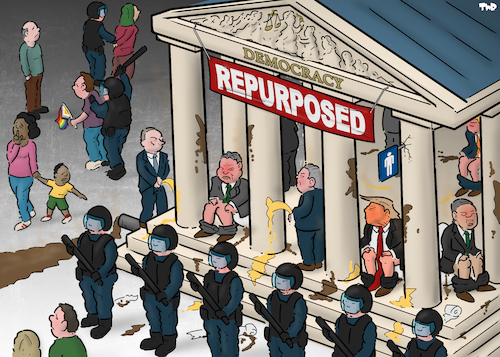 Cartoon: Democracy repurposed (medium) by Tjeerd Royaards tagged democracy,autocracy,putin,trump,erdogan,orban,toilet,democracy,autocracy,putin,trump,erdogan,orban,toilet