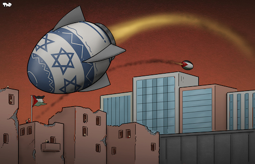 Cartoon: Easter in Gaza (medium) by Tjeerd Royaards tagged israel,gaza,rocket,easter,palestine