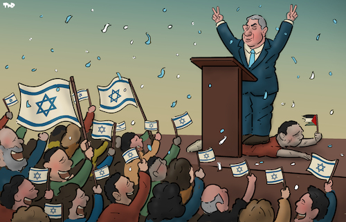 Cartoon: Elections in Israel (medium) by Tjeerd Royaards tagged netanyahu,israel,elections,democracy,palestine,gaza,netanyahu,israel,elections,democracy,palestine,gaza