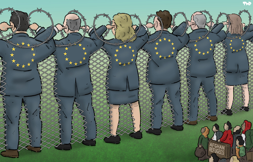 Cartoon: European solidarity (medium) by Tjeerd Royaards tagged europe,refugees,sfghanistan,taliban,border,eu,europe,refugees,sfghanistan,taliban,border,eu