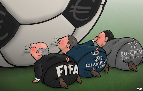 Cartoon: European Super League (medium) by Tjeerd Royaards tagged uefa,fifa,football,soccer,money,profit,super,league,uefa,fifa,football,soccer,money,profit,super,league