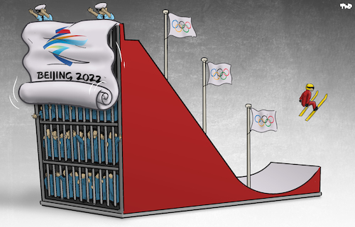Cartoon: Final preparations (medium) by Tjeerd Royaards tagged olympics,china,human,rights,uyghurs,beijing,2022,olympics,china,human,rights,uyghurs,beijing,2022