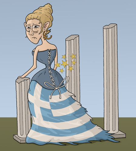 Cartoon: Greek Beauty (medium) by Tjeerd Royaards tagged greece,cuts,beauty,euro,crisis,europe,brussels,eu