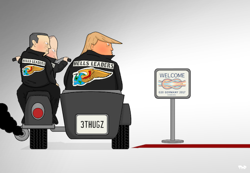 Cartoon: Hells Leaders (medium) by Tjeerd Royaards tagged g20,hamburg,putin,trump,erdogan,leaders,g20,hamburg,putin,trump,erdogan,leaders