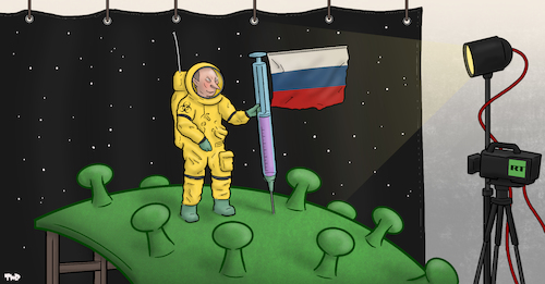 Cartoon: Hoax (medium) by Tjeerd Royaards tagged russia,putin,vaccine,corona,russia,putin,vaccine,corona