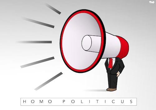 Cartoon: Homo Politicus (medium) by Tjeerd Royaards tagged politican,politics,megaphone,promises,words,empty,screaming,loud,mouth,yelling,oneliners,politican,politics,megaphone,promises,words,empty,screaming,loud,mouth,yelling,oneliners
