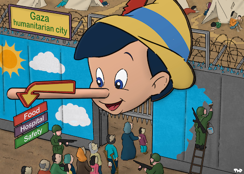 Cartoon: Humanitarian city (medium) by Tjeerd Royaards tagged gaza,humanitarian,city,lies,palestine,gaza,humanitarian,city,lies,palestine