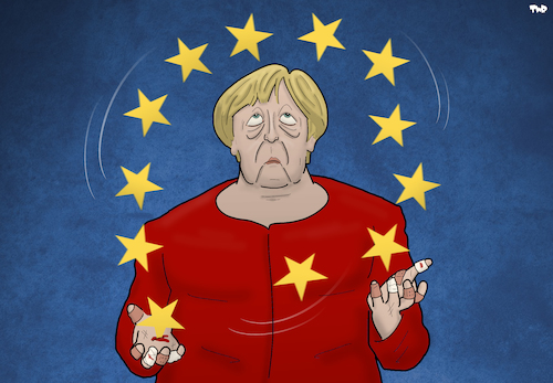 Cartoon: Juggling (medium) by Tjeerd Royaards tagged eu,merkel,crisis,europe,eu,merkel,crisis,europe