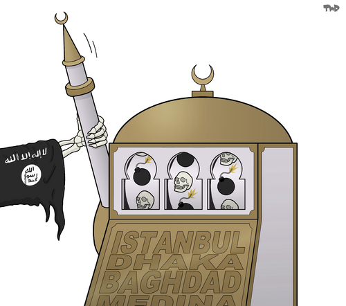 Cartoon: Killing Spree (medium) by Tjeerd Royaards tagged terrorism,isis,baghdad,istanbul,dhaka,medina,victims,death,terrorism,isis,baghdad,istanbul,dhaka,medina,victims,death