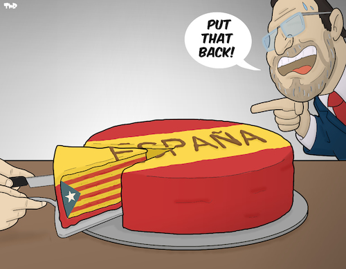 Cartoon: Madrid Versus Catalonia (medium) by Tjeerd Royaards tagged spain,catalonia,referendum,independence,spain,catalonia,referendum,independence