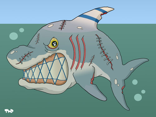 Cartoon: Mean old shark (medium) by Tjeerd Royaards tagged israel,gaza,palestine,netanyahu,assoult,peace,war,violence,israel,gaza,palästina,netanyahu,krieg,frieden,gewalt,hai