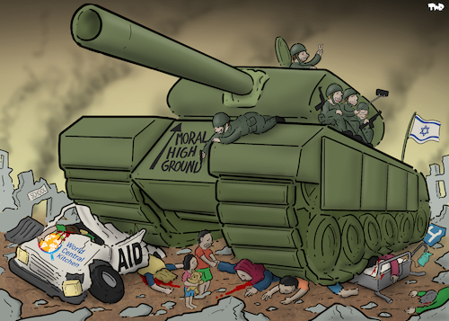Cartoon: Moral high ground (medium) by Tjeerd Royaards tagged idf,palestine,gaza,israel,idf,palestine,gaza,israel