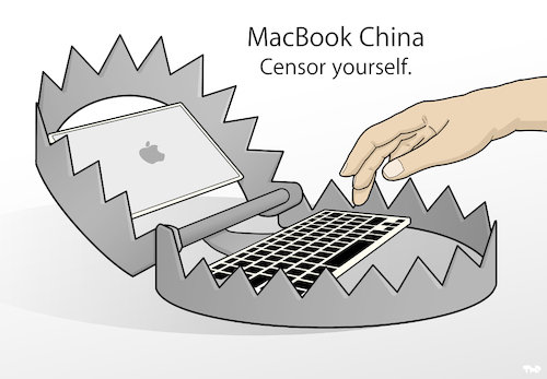 Cartoon: New from Apple (medium) by Tjeerd Royaards tagged freedom,internet,china,apple,mac,censorship,trap,bear,vpn,ad,freedom,internet,china,apple,mac,censorship,trap,bear,vpn,ad