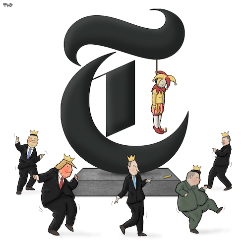 Cartoon: New York Times (medium) by Tjeerd Royaards tagged nyt,newspaper,jester,joke,satire,trump,xi,kim,erdogan,happy,nyt,newspaper,jester,joke,satire,trump,xi,kim,erdogan,happy