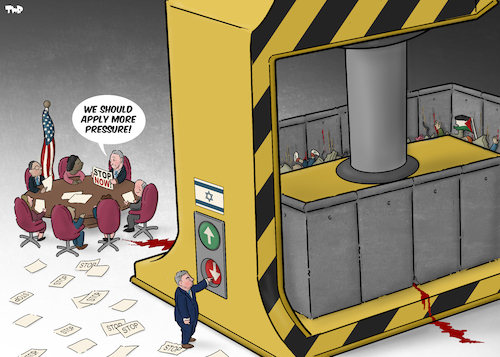 Cartoon: Pressure (medium) by Tjeerd Royaards tagged israel,biden,gaza,netanyahu,israel,biden,gaza,netanyahu