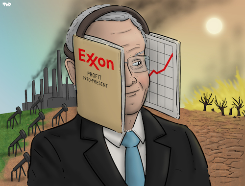Cartoon: Profit over planet (medium) by Tjeerd Royaards tagged exxon,oil,planet,climate,profit,exxon,oil,planet,climate,profit