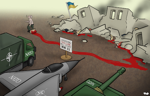 Cartoon: Red line (medium) by Tjeerd Royaards tagged nato,russia,putin,ukraine,invasion,nato,russia,putin,ukraine,invasion