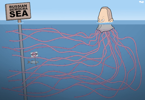 Cartoon: Russian democrasea (medium) by Tjeerd Royaards tagged russia,elections,putin,power,sea,ocean,fish,protest,abuse,oppression,russia,elections,putin,power,sea,ocean,fish,protest,abuse,oppression