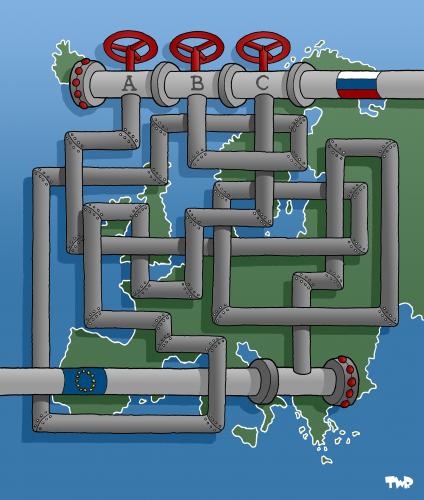 Cartoon: Russian gas delivery (medium) by Tjeerd Royaards tagged gas,europe,russia,ucraine,gazprom,gas,ressourcen,europa,ukraine,russland,gazprom,konflikt,streit,handel,verkauf,wirtschaft