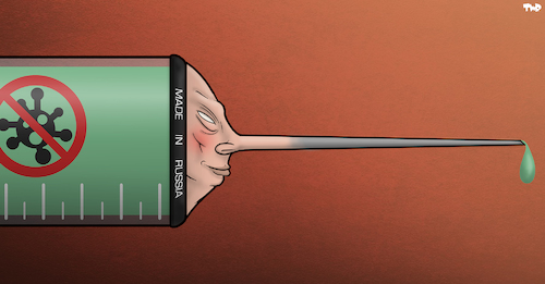 Cartoon: Russian vaccine (medium) by Tjeerd Royaards tagged russia,putin,vaccine,corona,russia,putin,vaccine,corona