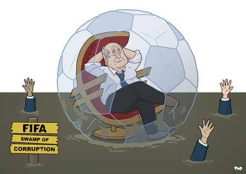 Cartoon: Sepp Blatter (medium) by Tjeerd Royaards tagged blatter,fifa,corruption,president,election,win,immune,football,soccer,blatter,fifa,corruption,president,election,win,immune,football,soccer