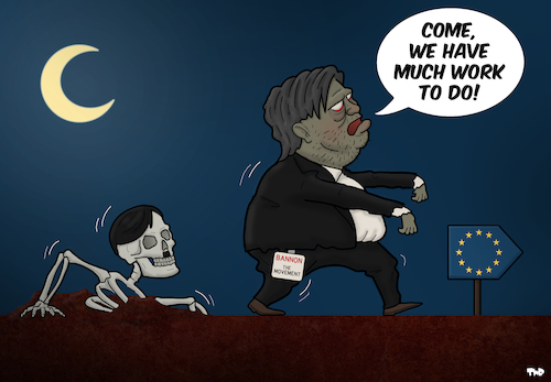 Cartoon: Steve Bannon in Europe (medium) by Tjeerd Royaards tagged usa,europe,eu,hitler,steve,bannon,usa,europe,eu,hitler,steve,bannon