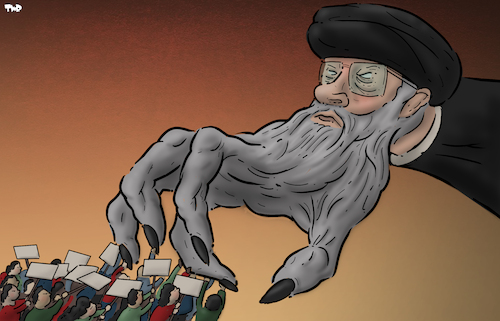 Cartoon: Struggle for freedom (medium) by Tjeerd Royaards tagged iran,freedom,protests,khamenei,iran,freedom,protests,khamenei