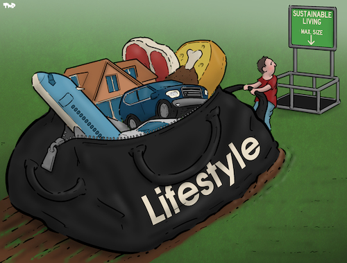 Cartoon: Sustainable living (medium) by Tjeerd Royaards tagged living,sustainable,sustainability,environment,nature,humans,living,sustainable,sustainability,environment,nature,humans