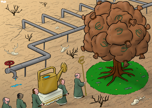 Cartoon: The sanctitiy of profit (medium) by Tjeerd Royaards tagged profit,greed,nature,environment,money,profit,greed,nature,environment,money