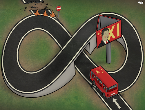 Cartoon: The Xi Jinping highway (medium) by Tjeerd Royaards tagged china,president,power,xi,jinping,china,president,power,xi,jinping