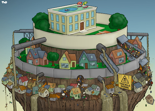 Cartoon: Trickle-down society (medium) by Tjeerd Royaards tagged economy,inequality,wealth,poverty,trickle,down,economy,inequality,wealth,poverty,trickle,down