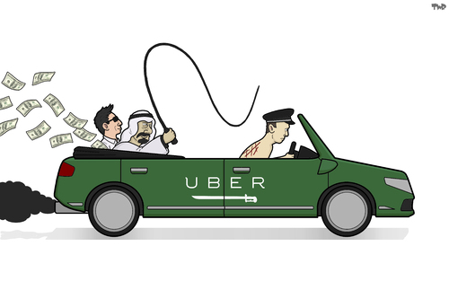 Cartoon: Uber and Saudi Arabia (medium) by Tjeerd Royaards tagged uber,taxi,driver,human,rights,saudi,arabisa,whip,money,profit,uber,taxi,driver,human,rights,saudi,arabisa,whip,money,profit