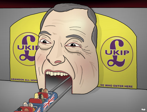 Cartoon: UKIP and Nigel Farage (medium) by Tjeerd Royaards tagged united,kingdom,populism,immigrants,immigration,faraga,ukip,independence,vote,united,kingdom,populism,immigrants,immigration,faraga,ukip,independence,vote