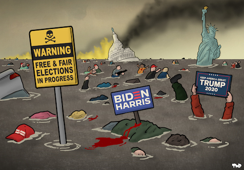 Cartoon: Warning (medium) by Tjeerd Royaards tagged trump,usa,biden,elections,democracy,trump,usa,biden,elections,democracy