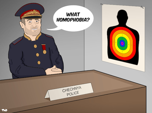Cartoon: What Homophobia (medium) by Tjeerd Royaards tagged chechnya,lbgt,gay,homophobia,homo,homosexual,men,police,repression,chechnya,lbgt,gay,homophobia,homo,homosexual,men,police,repression