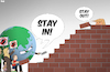 Cartoon: A Wall Works Both Ways (small) by Tjeerd Royaards tagged trump,wall,border,protests,usa,ban,bricks,president,world