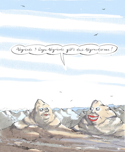 Cartoon: Abgründe (medium) by woessner tagged cartoons,karikaturen,woessner,alterung,altersspuren,älter,werden,hübschheit,abgrund,kosmetika,kosmetik,ästhetik,gebirge,abgründe,abgrundcreme,alter,falten,schönheit,berge,schönheitspflege,gesichtspflege,schluchten,täler,natur,schönheitsmittel,pflegemittel,cremes,schminke,fassade,verschönerung,aufpeppen,schönheitswahn,jugendwahn,cartoons,karikaturen,woessner,alterung,altersspuren,älter,werden,hübschheit,abgrund,kosmetika,kosmetik,ästhetik,gebirge,abgründe,abgrundcreme,alter,falten,schönheit,berge,schönheitspflege,gesichtspflege,schluchten,täler,natur,schönheitsmittel,pflegemittel,cremes,schminke,fassade,verschönerung,aufpeppen,schönheitswahn,jugendwahn