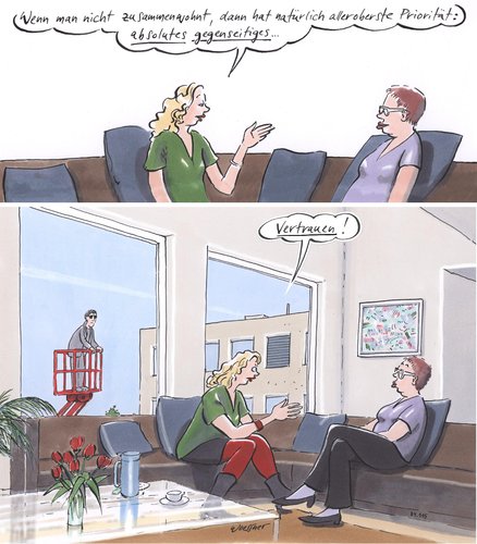 Cartoon: absolutes Vertrauen (medium) by woessner tagged absolutes,vertrauen,beziehung,ehe,liebe,getrenntes,wohnen,misstrauen,eifersucht,psychologie,mann,frau,partnerschaft,nähe,absolutes,vertrauen,beziehung,ehe,liebe,getrenntes,wohnen,misstrauen,eifersucht,psychologie,mann,frau,partnerschaft,nähe