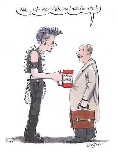 Cartoon: Alk (medium) by woessner tagged freimut,woessner,karikaturen,cartoons,betteln,schnorren,schnorrer,bettler,solidarität,gemeinschaft,schlagferti,alk,alle,achtundsechziger,68er,punk,knastkasse,alkohol,sucht,gefängnis,hilfe,gefangene,unterstützung,spende,verwendungszweck,eigennutz,strassensammlung,altachtundsechziger,freimut,woessner,karikaturen,cartoons,betteln,schnorren,schnorrer,bettler,solidarität,gemeinschaft,schlagferti,alk,alle,achtundsechziger,68er,punk,knastkasse,alkohol,sucht,gefängnis,hilfe,gefangene,unterstützung,spende,verwendungszweck,eigennutz,strassensammlung,altachtundsechziger