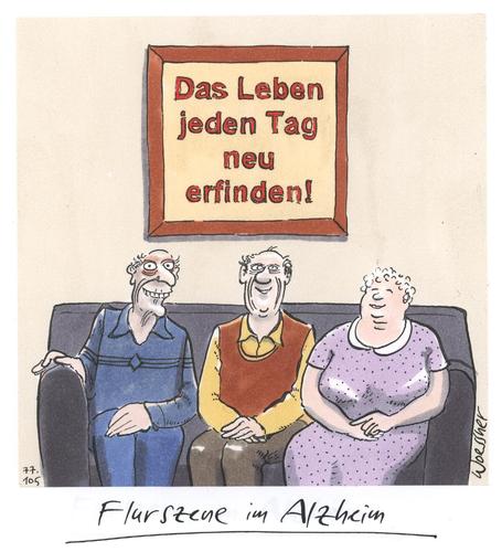 Cartoon: alzheimer (medium) by woessner tagged alzheimer,und,lebensfreude,vergesslichkeit,alter,verkalkung,demenz,pflege,heim,sinn,philosophie,religion