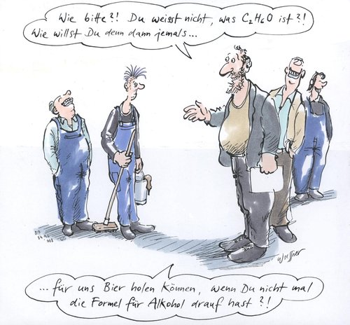 Cartoon: Azubi (medium) by woessner tagged alkohol,formel,lehrling,auszubildender,azubi,ausbeutung,ausnützen,lehrmeister,chef,kollegen,bier