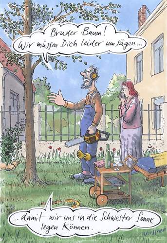 Cartoon: Bruder Baum (medium) by woessner tagged bruder,baum,schwester,sonne,öko,bio,natur,genuss,schlechtes,gewissen,bruder,baum,schwester,sonne,öko,bio,natur,genuss,gewissen,garten,umwelt